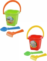 Juego de arena con cubo, pala y rastrillo