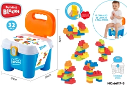 Juego de bloques de construcción blandos con caja de almacenamiento tipo taburete – azul