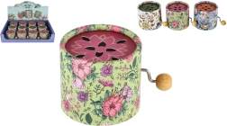 Caja de música con manivela – caja metálica con motivo floral, 9 cm