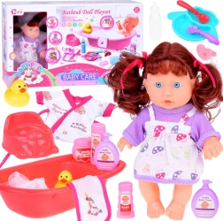 Muñeca bebé interactiva parlante con bañera y accesorios de baño