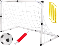 Gran portería de fútbol infantil con red, balón y bomba