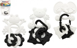 Mordedor con animalitos y colgantes, blanco y negro, 9 cm