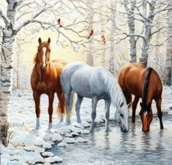 Mosaico de diamantes - Caballos en invierno