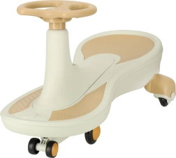 Coche de gravedad con ruedas LED y música, 76 cm, beige‑blanco, capacidad 100 kg