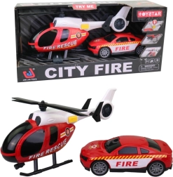 Helicóptero con camión de bomberos