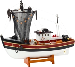 Modelo Decorativo de Barco Pesquero con Red de Pesca 38x31 cm