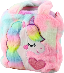 Bolso de peluche infantil con unicornio pastel