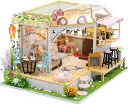 Casita en miniatura Cafetería de Gatos con jardín – Kit DIY con LED