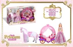 Carruaje de princesa con caballo blanco y muñeca – Rosa