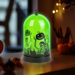Linterna LED verde de Halloween con diseño de esqueleto