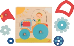 Puzle de madera Goki tractor, 6 piezas