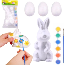 Set de Pascua con huevos de poliestireno y conejo, 3 piezas