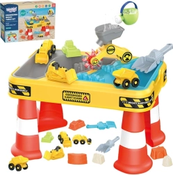 Woopie mesa de agua y arena de sobremesa 2 en 1 set de construcción con 12 piezas y 4 cochecitos