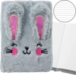 Cuaderno de peluche A5 con conejito de peluche, rayado, gris