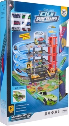 Aparcamiento multinivel con ascensor y tapete de juego + 6 cochecitos