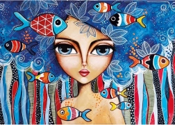 Puzzle niña con peces 1000 piezas