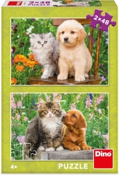 Puzle Perrito y Gatita en el jardín 2×48 piezas