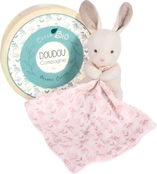 Set de regalo Doudou - Conejito de peluche con mantita rosa de algodón orgánico