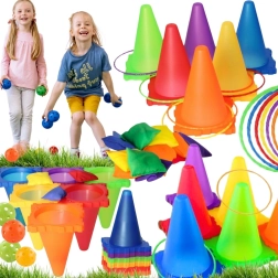 Woopie set de juego de jardín 3 en 1 – lanzamiento a diana con conos, aros y saquitos, 30 piezas