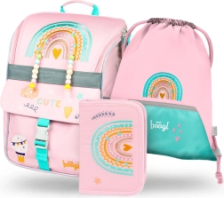 Baagl set escolar zippy arcoíris rosa – cartera, estuche y bolsa
