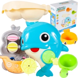 Juguete de baño: delfín con cucharón amarillo y cucharón con forma de pececillo