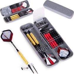 Juego de 3 dardos metálicos para dianas de sisal de 17 g con cuerpos de latón y estuche