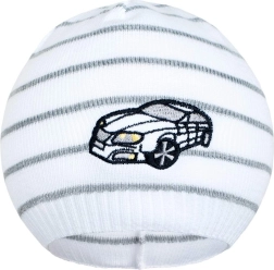 Gorrito de primavera New Baby con cochecito, blanco/gris oscuro