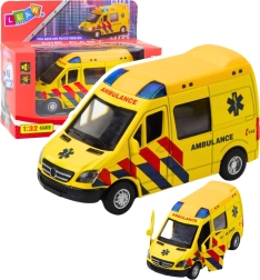 Ambulancia metálica 1:32 con motor pull-back, luces y sonidos – amarilla