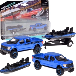Modelo metálico Maisto 1:64 – Ford F-150 SVT Raptor con barco en remolque