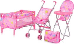 CHIPOLINO set para muñecas 3 en 1 Trixy Hearts – cochecito, cuna y trona