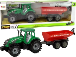 Tractor verde con remolque rojo con volante de inercia