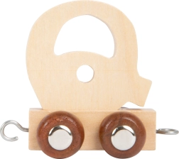 Vagón de madera con la letra Q small foot para vías de tren