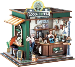 Maqueta de madera 3D cafetería con efectos de luz 14,5 × 16 × 15,8 cm