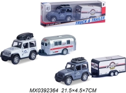 Jeep todoterreno con remolque para camping – modelo metálico con pull-back