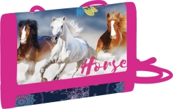 Cartera infantil textil con motivo de caballo y cierre de velcro