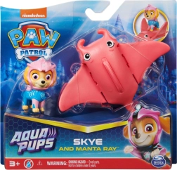 Patrulla Canina Aqua Pups figura Skye y pez luna rosa con aletas móviles