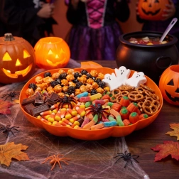 Cuenco de servir de Halloween con forma de calabaza, naranja