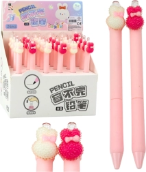 Lápiz mecánico con conejito decorativo rosa 15 cm