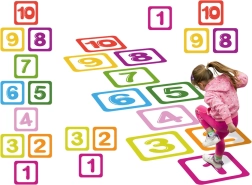 Pegatinas de suelo números 1–10 para rayuela – set educativo