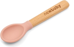 Cuchara de silicona con mango de madera New Baby rosa