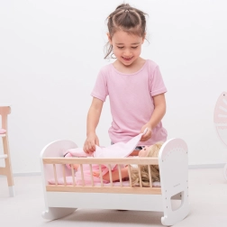 Cuna de madera para muñecas con colchón, edredón y almohada