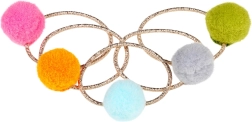 Gomas para el pelo con pompones de colores - 5 uds