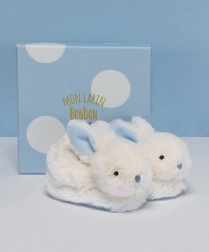 Doudou set de botitas con sonajeros Conejito azul para niños de 0-6 meses