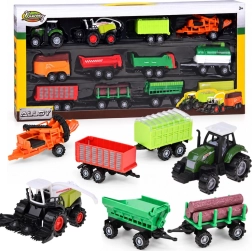 Set de vehículos agrícolas con tractor, cosechadora y remolques – 12 piezas