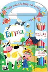 Libro para colorear de viaje – granja, 96 páginas, pegatinas y 6 lápices de colores