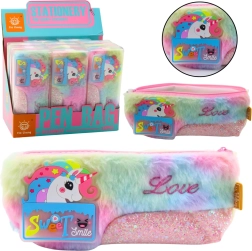 Estuche de felpa con unicornio y detalles brillantes