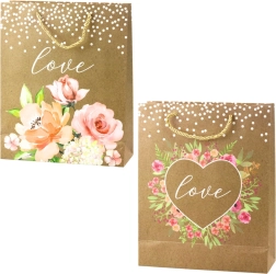 Bolsa de regalo con la inscripción Love y flores