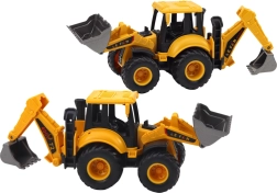 Vehículo de construcción – excavadora amarilla con dos cucharas y regulación