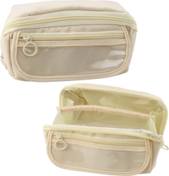 Estuche desplegable crema con bolsillo transparente