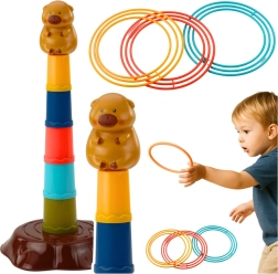 Juego infantil de lanzamiento de aros con capibara – torre de 5 niveles